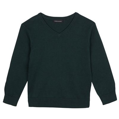 Children's dark green V neck jumper